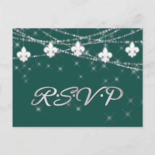 Fleur de Lis Lights | Vet Groen thematisch antwoor Uitnodiging Briefkaart (Voorkant)