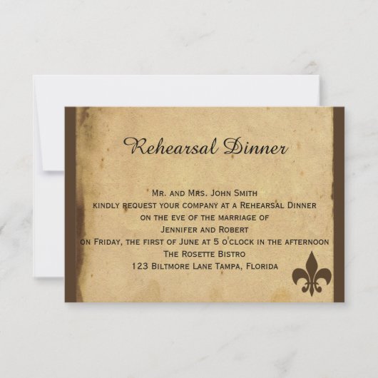  Fleur de Lis Love Letter Wedding Rehearsal Kaart (Voorkant)