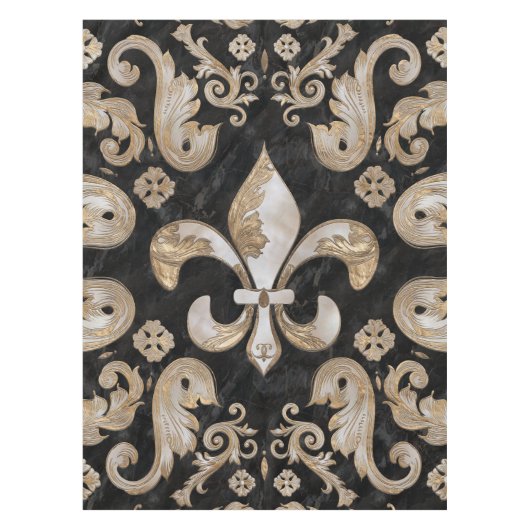 Fleur-de-lis luxeversiering - Pearl en Marble Tafelkleed (Voorkant)