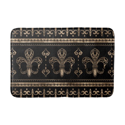 Fleur-de-lis Luxury ornament - zwart en goud Badmat (Voorkant)