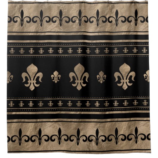 Fleur-de-lis Luxury ornament - zwart en goud Douchegordijn (Voorkant)