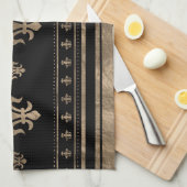 Fleur-de-lis Luxury ornament - zwart en goud Theedoek (Quarter Fold)