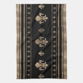 Fleur-de-lis Luxury ornament - zwart en goud Theedoek (Verticaal)