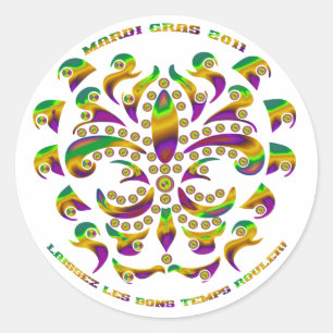 Fleur de lis Mardi Gras 2011 V-1 Ronde Sticker