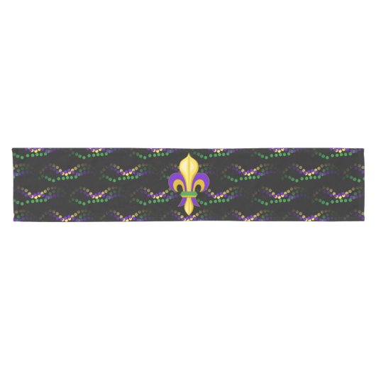 Fleur de Lis Mardi Gras Beads Black Table Runner Korte Tafelloper (Horizontaal)