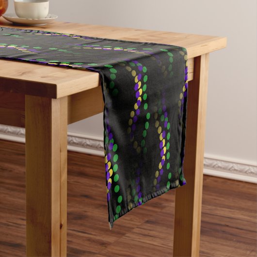 Fleur de Lis Mardi Gras Beads Black Table Runner Korte Tafelloper (Voorbeeld)