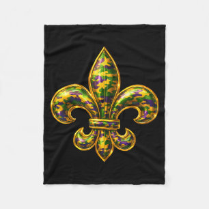 Fleur De Lis Mardi Gras Camo Louisiana New Orleans Fleece Deken
