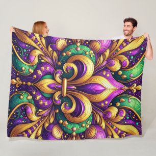 Fleur de Lis Mardi Gras Fleece Deken