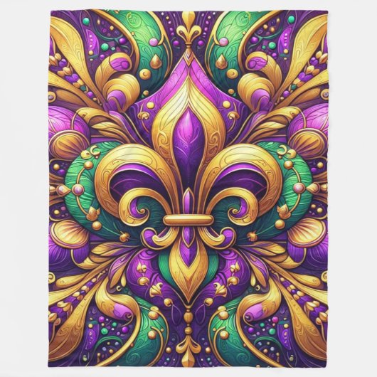Fleur de Lis Mardi Gras Fleece Deken (Voorkant)