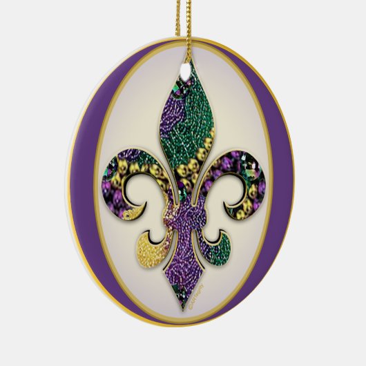 Fleur de lis Mardi Gras krads Keramisch Ornament (Rechts)