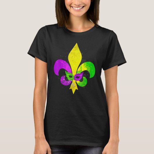 Fleur De Lis Mardi Gras Mask New Orleans Carnival T-shirt (Voorkant)