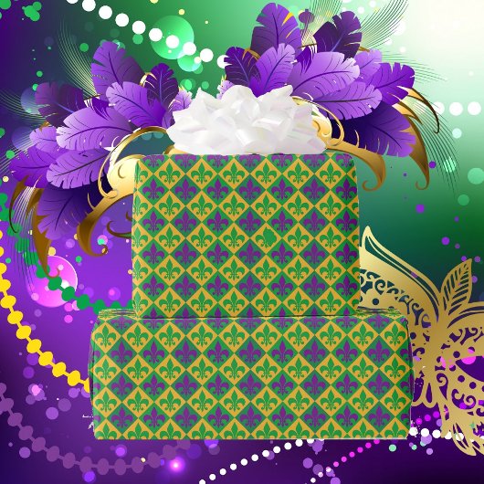 Fleur de lis Mardi Gras Paarse Groen Geel Cadeaupapier
