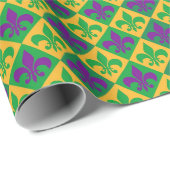 Fleur de lis Mardi Gras Paarse Groen Geel Cadeaupapier (Rol Hoek)