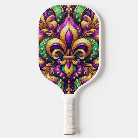 Fleur de Lis Mardi Gras Pickleball Paddle (Voorkant)