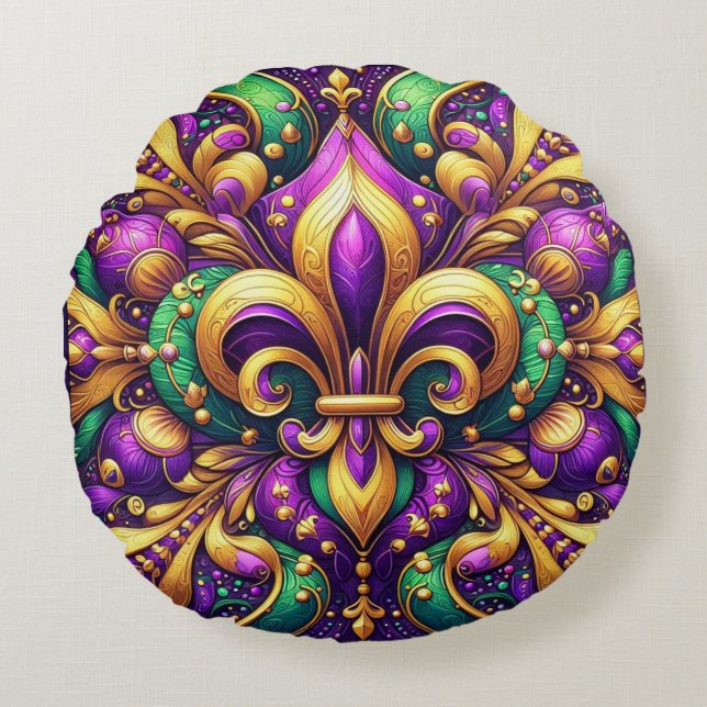 Fleur de Lis Mardi Gras Rond Kussen (Voorkant)
