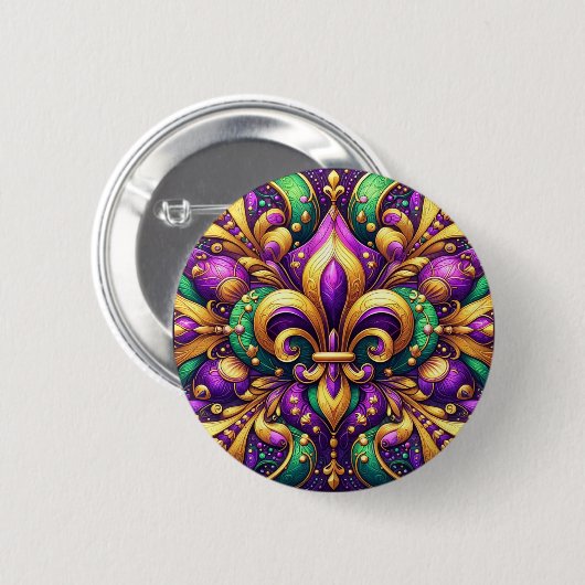 Fleur de Lis Mardi Gras Ronde Button 5,7 Cm (Voorkant /achterkant)