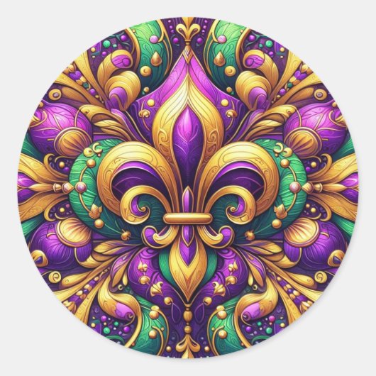 Fleur de Lis Mardi Gras Ronde Sticker (Voorkant)