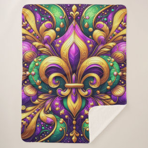 Fleur de Lis Mardi Gras Sherpa Deken