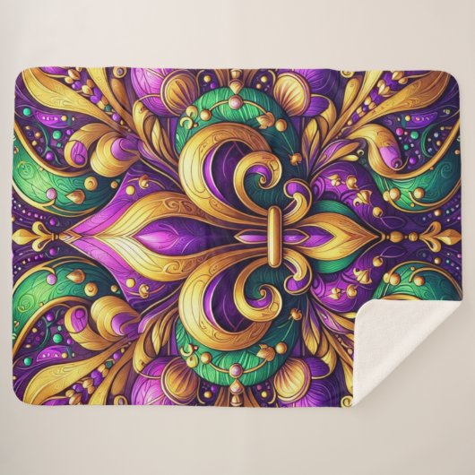 Fleur de Lis Mardi Gras Sherpa Deken (Voorkant (horizontaal))