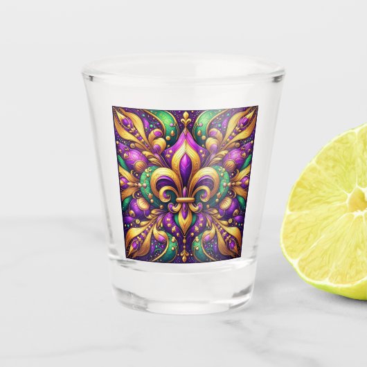 Fleur de Lis Mardi Gras Shot Glas (Voorkant)