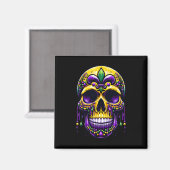 Fleur de Lis Mardi Gras Skull New Orleans Carnaval Magneet (Voorkant / Achterkant)
