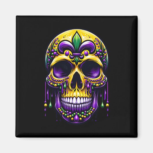Fleur de Lis Mardi Gras Skull New Orleans Carnaval Magneet (Voorkant)