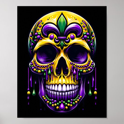 Fleur de Lis Mardi Gras Skull New Orleans Carnaval Poster (Voorkant)