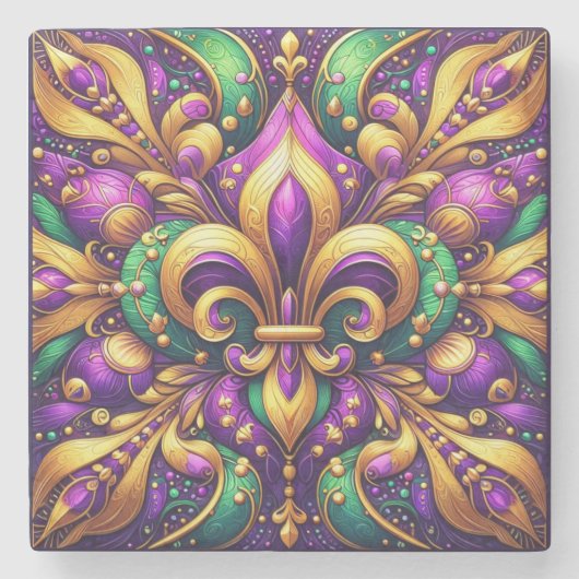 Fleur de Lis Mardi Gras Stenen Onderzetter (Voorkant)
