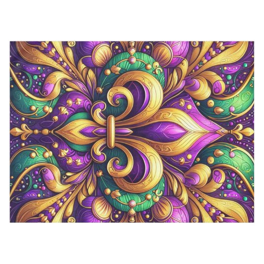 Fleur de Lis Mardi Gras Tafelkleed (Voorkant (Horizontaal))