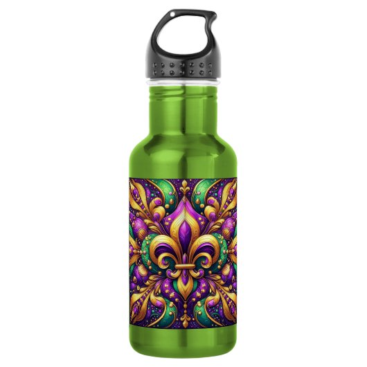 fleur de lis Mardi Gras Waterfles (Voorkant)
