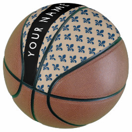 Fleur de Lis, marineblauw op beige, koninklijk, Uw Basketbal