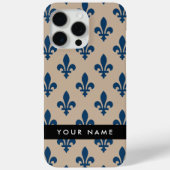 Fleur de Lis, marineblauw op beige, koninklijk, uw Case-Mate iPhone Case (Achterkant)