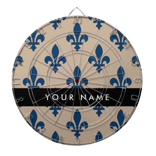 Fleur de Lis, Marineblauw op Beige, Koninklijk, Uw Dartbord (Voorkant)
