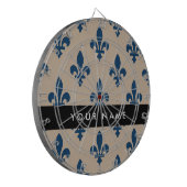 Fleur de Lis, Marineblauw op Beige, Koninklijk, Uw Dartbord (Voorkant Links)