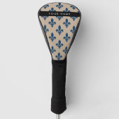 Fleur de Lis, Marineblauw op Beige, Koninklijk, Uw Golfheadcover (Voorkant)
