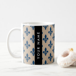 Fleur de Lis, marineblauw op beige, koninklijk, uw Koffiemok