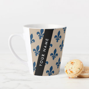 Fleur de Lis, Marineblauw op Beige, Koninklijk, Uw Latte Mok