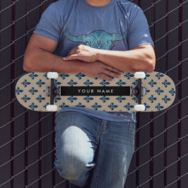 Fleur de Lis, Marineblauw op Beige, Koninklijk, Uw Persoonlijk Skateboard