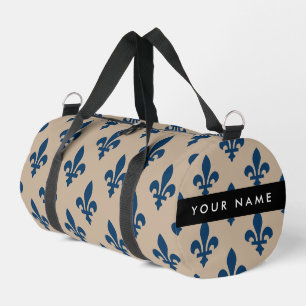 Fleur de Lis, marineblauw op beige, koninklijk, Uw Plunjezak