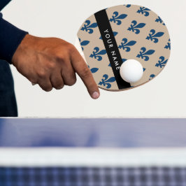Fleur de Lis, marineblauw op beige, koninklijk, Uw Tafeltennisbatje