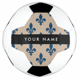 Fleur de Lis, marineblauw op beige, koninklijk, Uw Voetbal