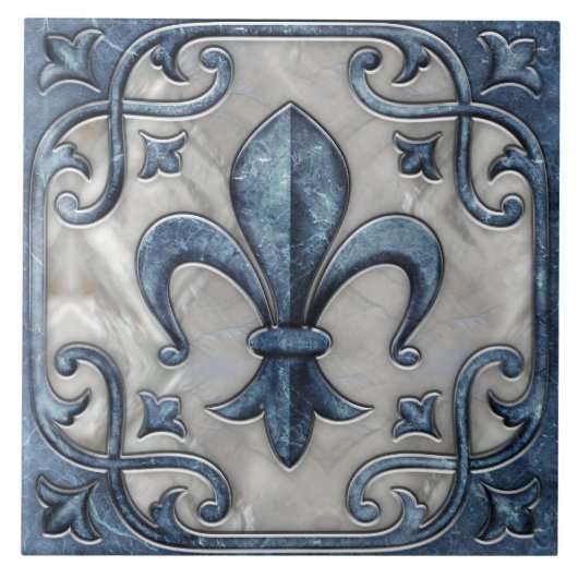 Fleur-De-Lis  marmer en parel Tegeltje (Voorkant)