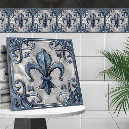 Fleur-De-Lis  marmer en parel Tegeltje