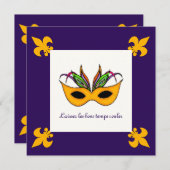 Fleur de Lis Mask Mardi Gras Party Kaart (Voorkant / Achterkant)