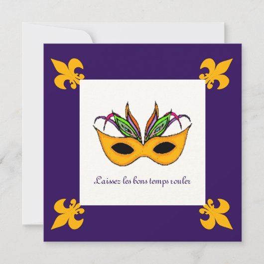 Fleur de Lis Mask Mardi Gras Party Kaart (Voorkant)