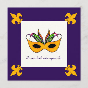 Fleur de Lis Mask Mardi Gras Party Kaart