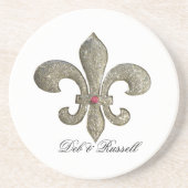 Fleur de lis met aangepaste namen zandsteen onderzetter (Voorkant)