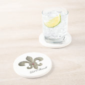 Fleur de lis met aangepaste namen zandsteen onderzetter (Zijkant)