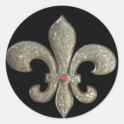 Fleur de lis met bling ronde sticker (Voorkant)