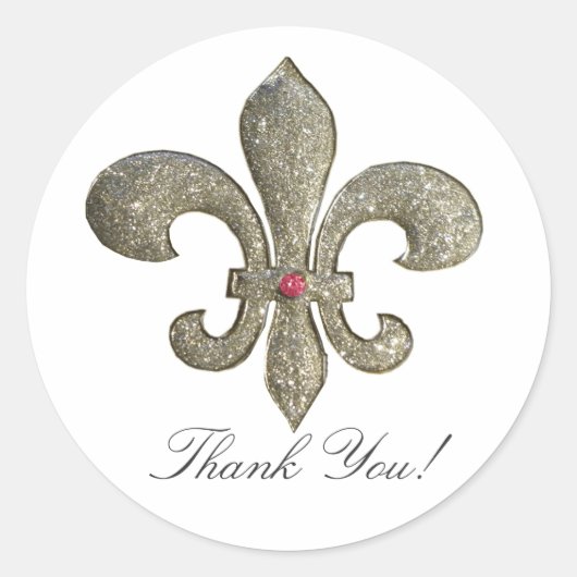 Fleur de lis met bling ronde sticker (Voorkant)